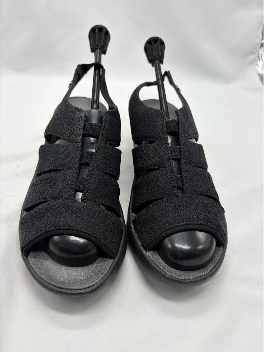 Bzees Finale Sandals Shoes Womens Size 9.5 Black Slingback Wedge Stretch Comfort